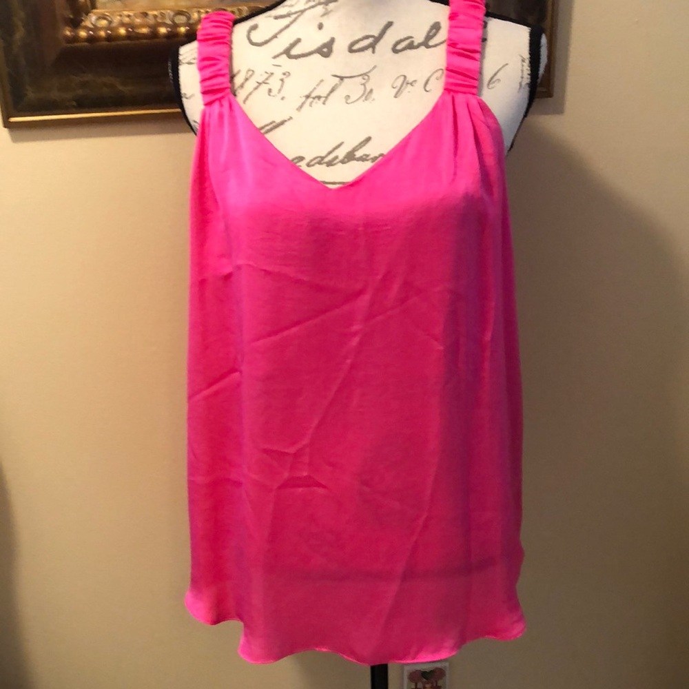 Vince Camuto Vibrant Pink gathered stretch straps V-neck Sleeveless Top